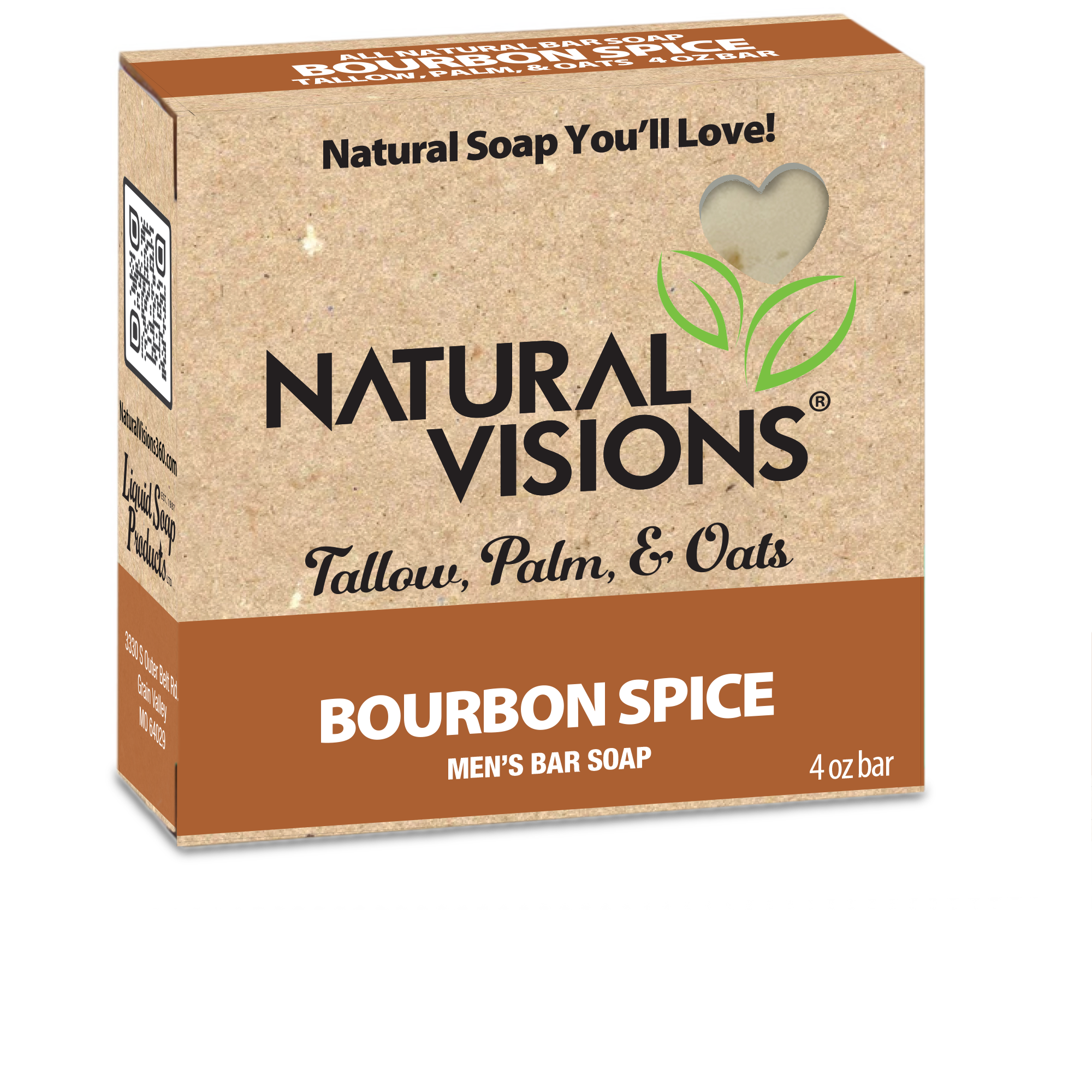 Natural Visions Tallow & Oatmeal - Men Bourbon Spice - 4 oz. Bar Soap